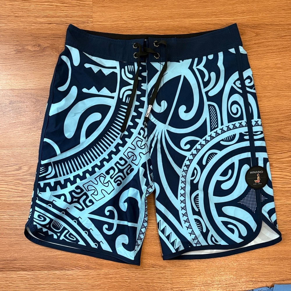 Hinano Men's Aqua and Navy Swim Shorts